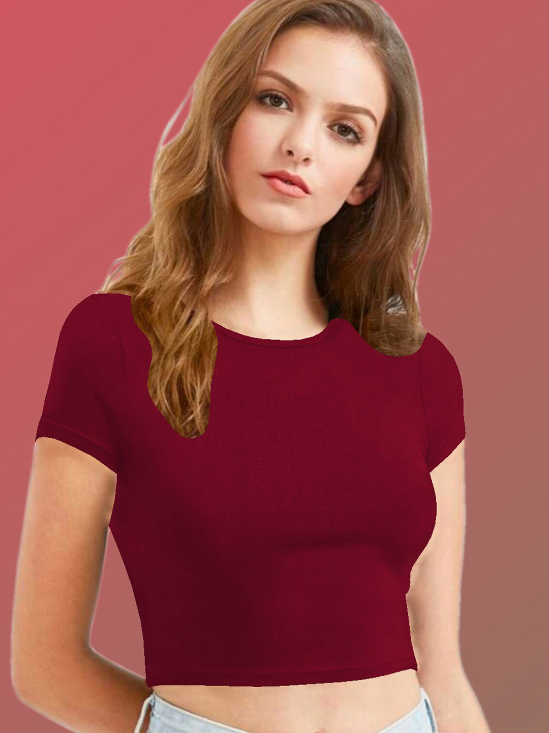

Dream Beauty Fashion Women Knitted Fitted Crop Top, Maroon