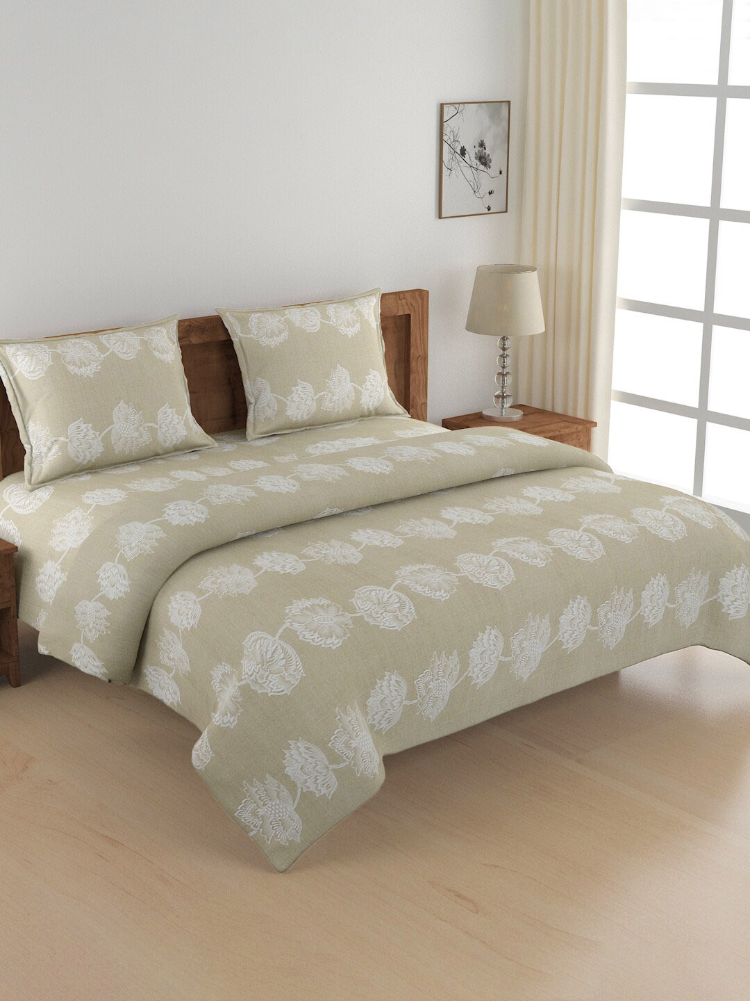 

SWAYAM Printed Cotton 200 TC Bedding Set, Brown