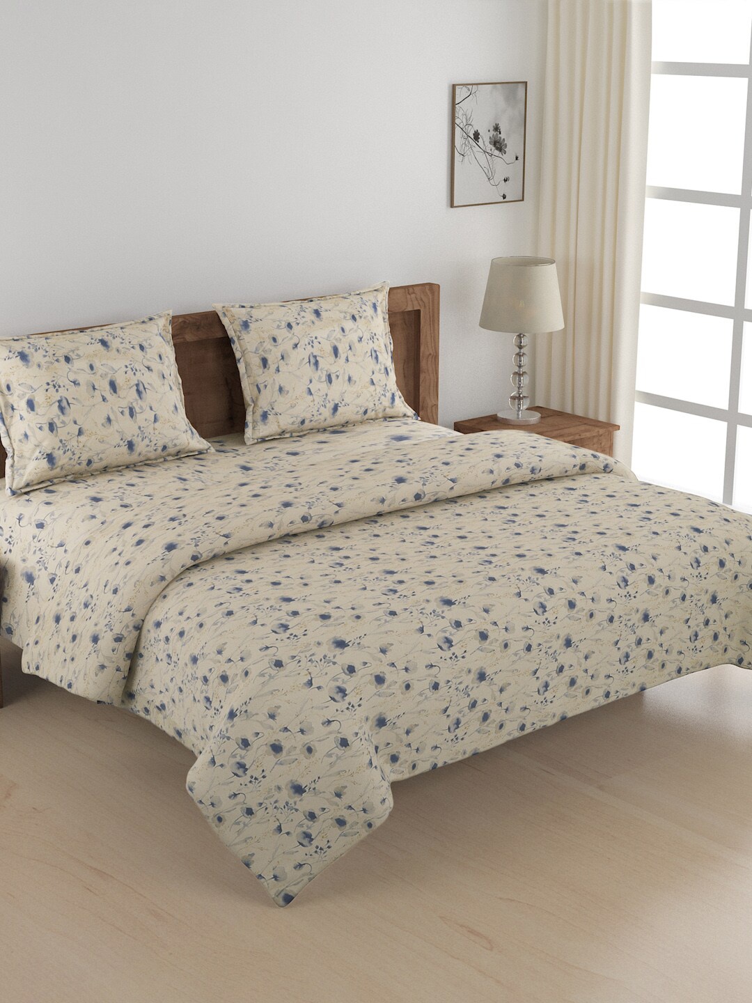 

SWAYAM Printed Cotton Double King Bedding Set, Beige