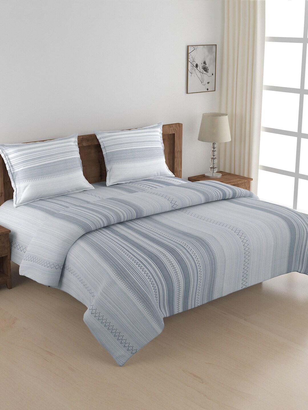 

SWAYAM White & Blue Printed Double King Cotton Bedding Set