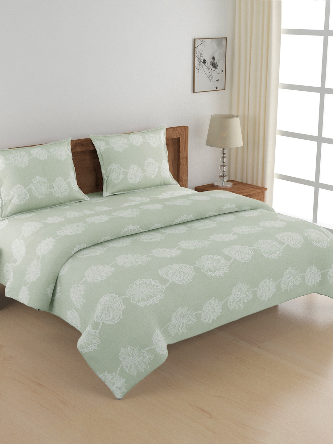 

SWAYAM Olive-Green Printed Pure Cotton 150 GSM Double King Bedding Set
