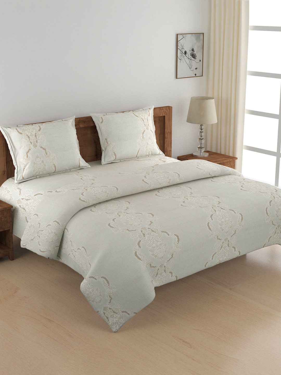 

SWAYAM Printed Cotton Double King Bedding Set With 2 Pillow Covers, Grey