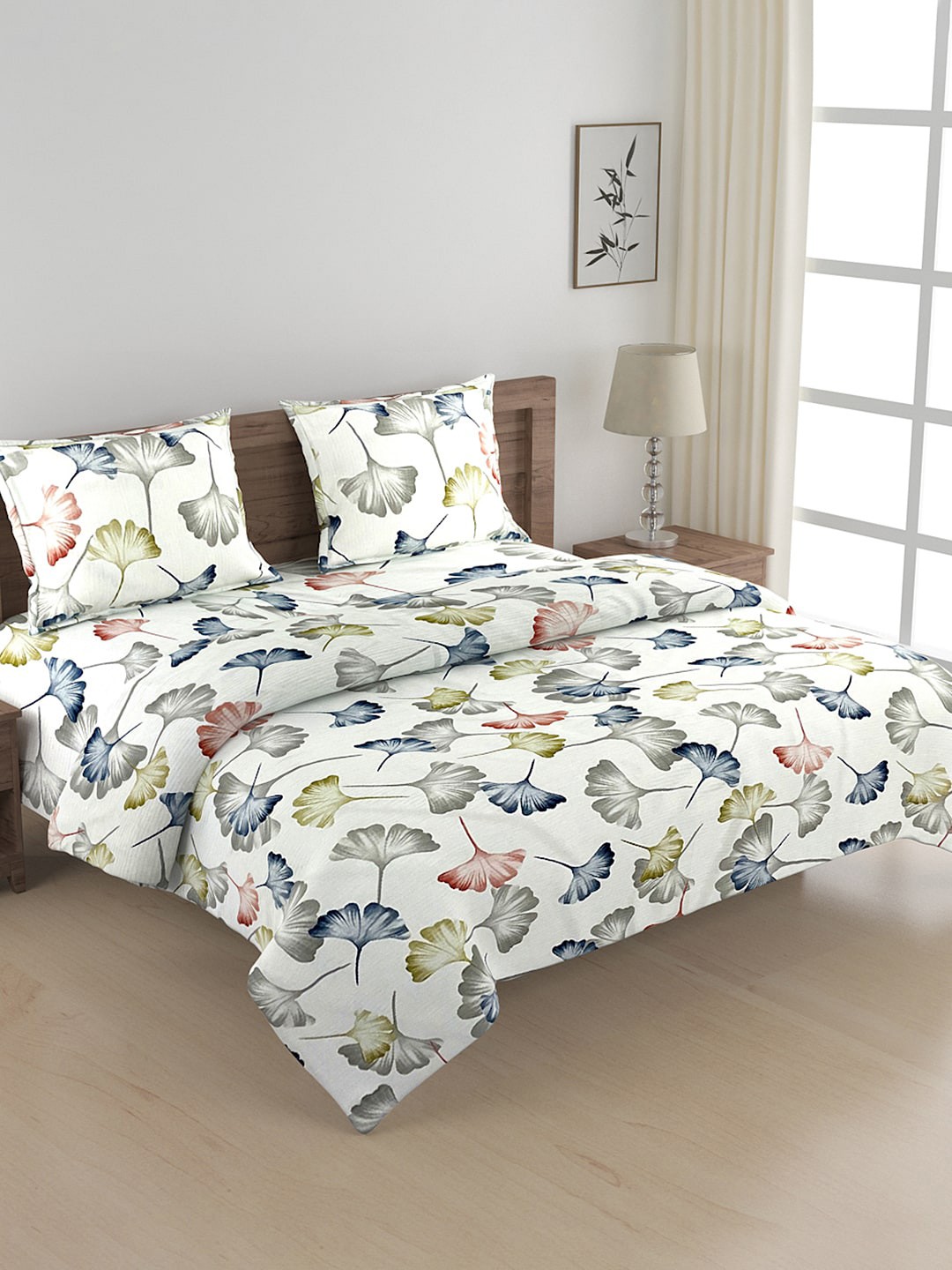 

SWAYAM White & Green Printed Pure Cotton 150 GSM Double King Bedding Set