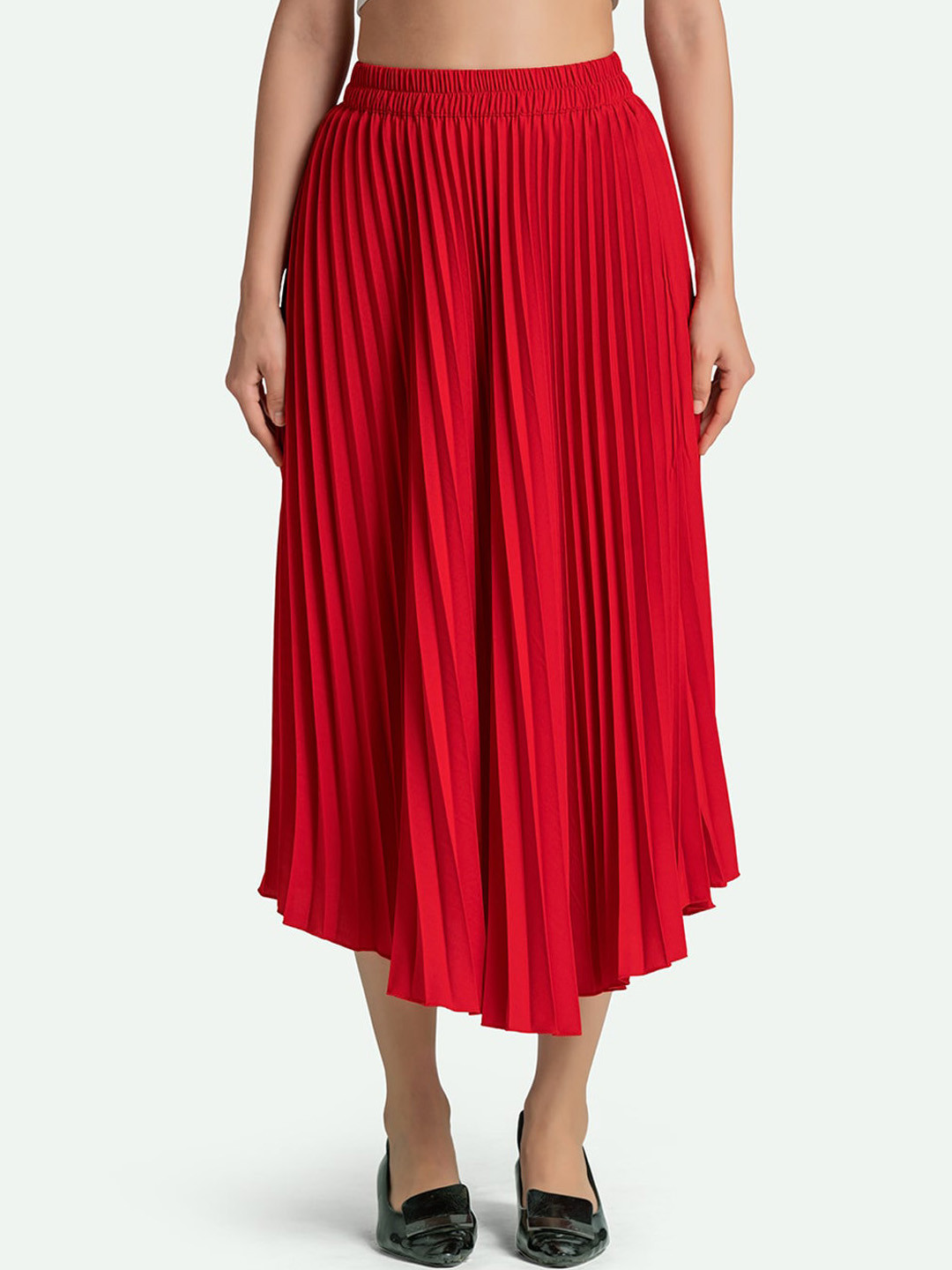 

AASK Women Accordion Pleated Flared Midi Skirts, Red