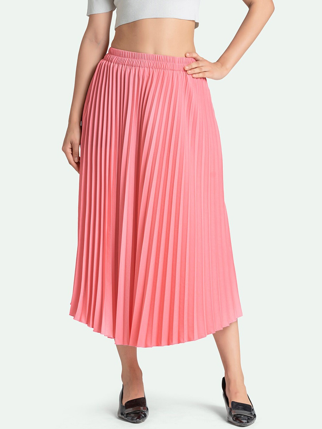 

AASK Western wear Women Accordion Pleats Midi Skirt, Pink