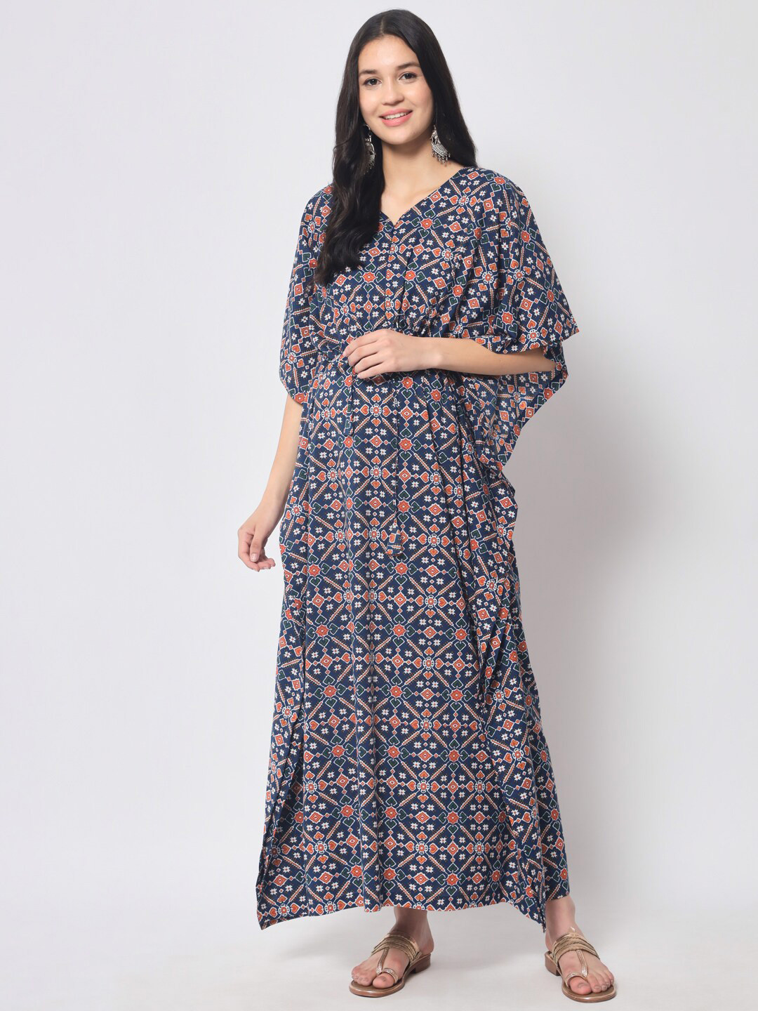 

Aujjessa Floral Pure Cotton Maternity Kaftan Maxi Dress, Blue