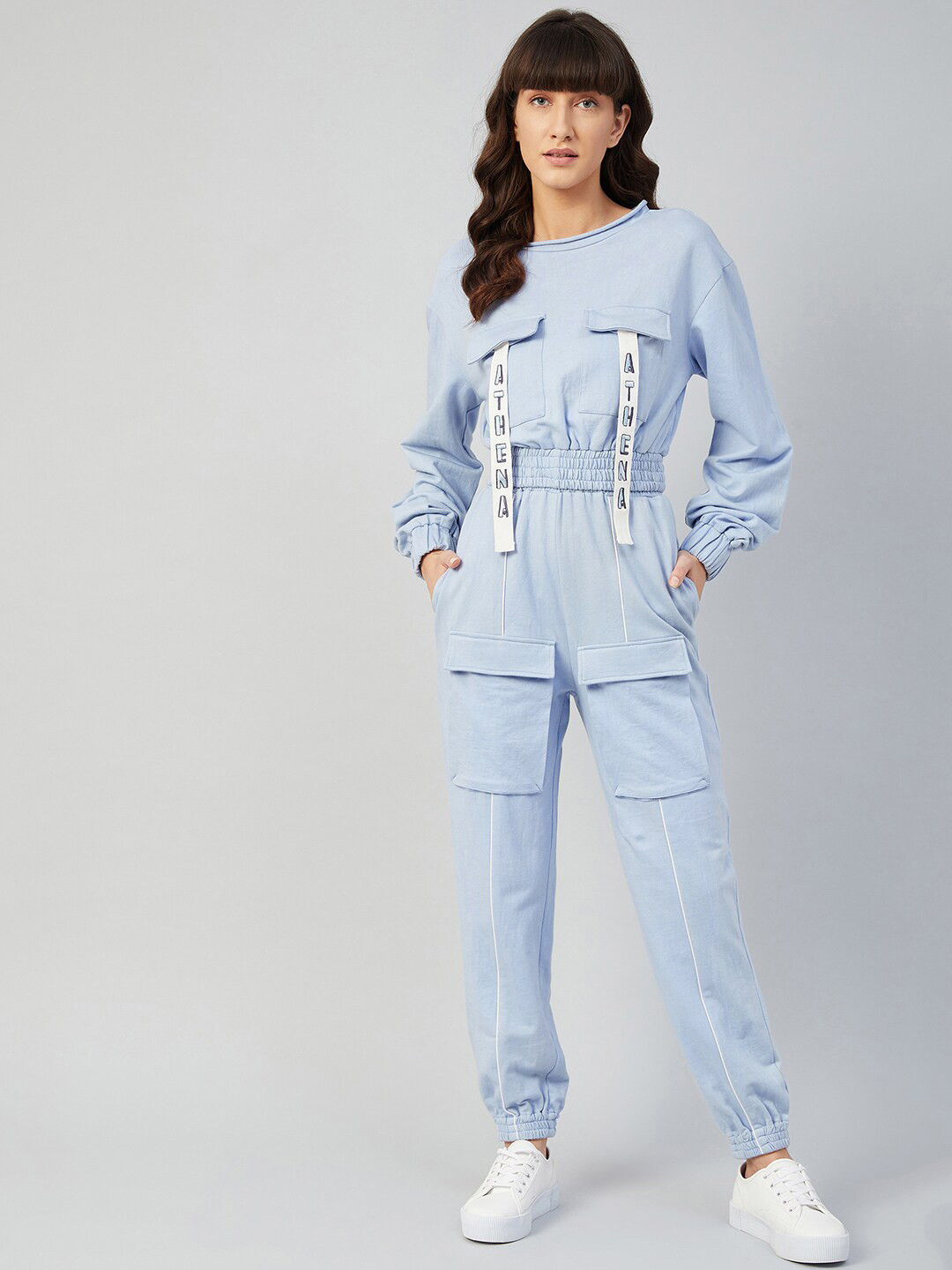 

Athena Women Blue Tape Detailed Top with Trouser Co-Ords Set
