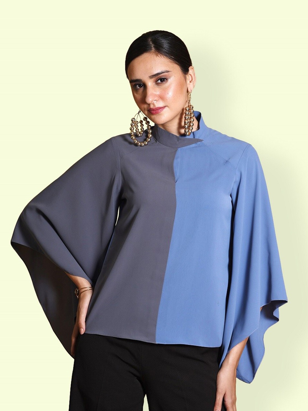 

MODWEE Colourblocked Crepe Top, Blue