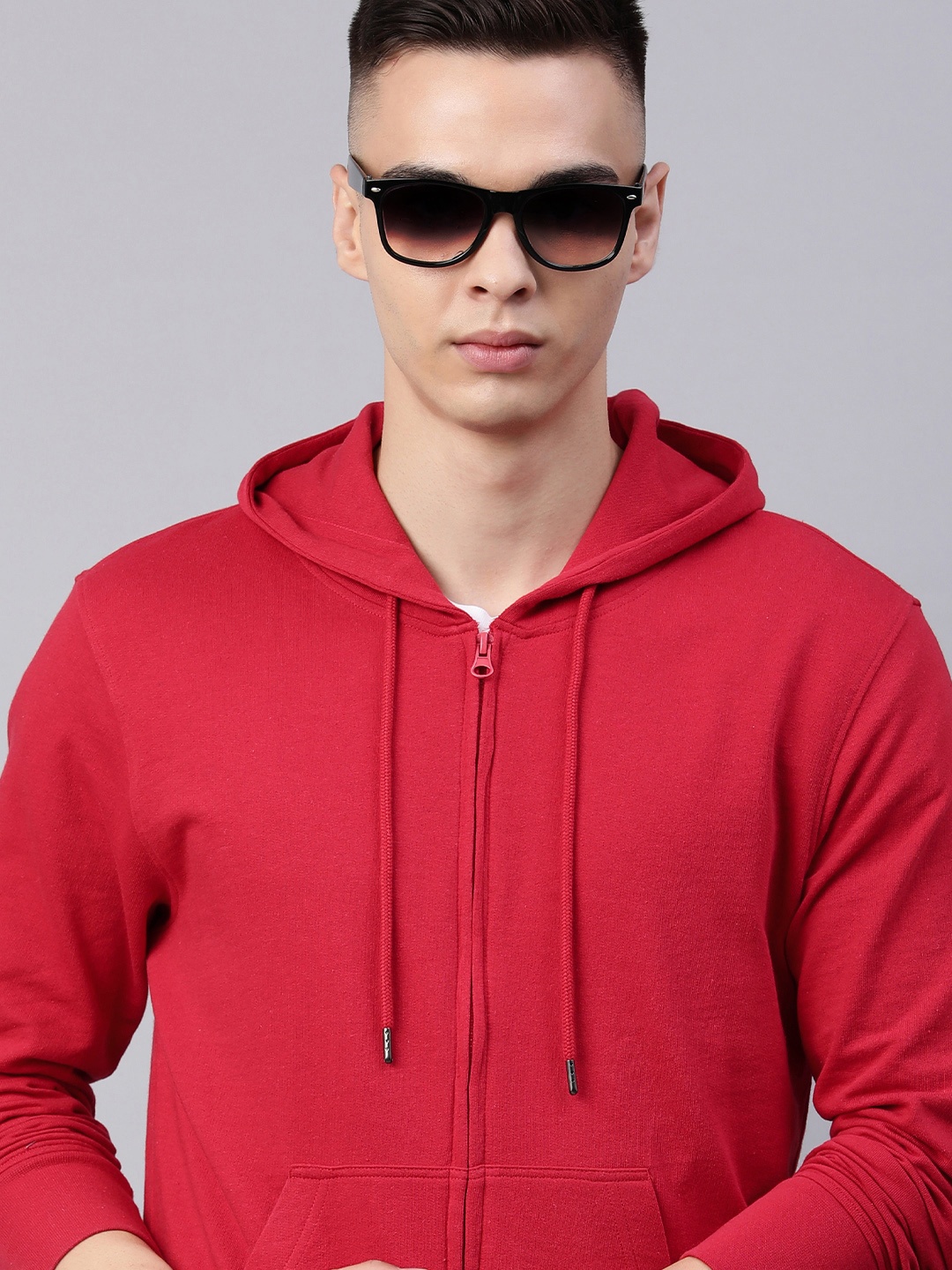

Huetrap Men Hooded Front-Open Sweatshirt, Red