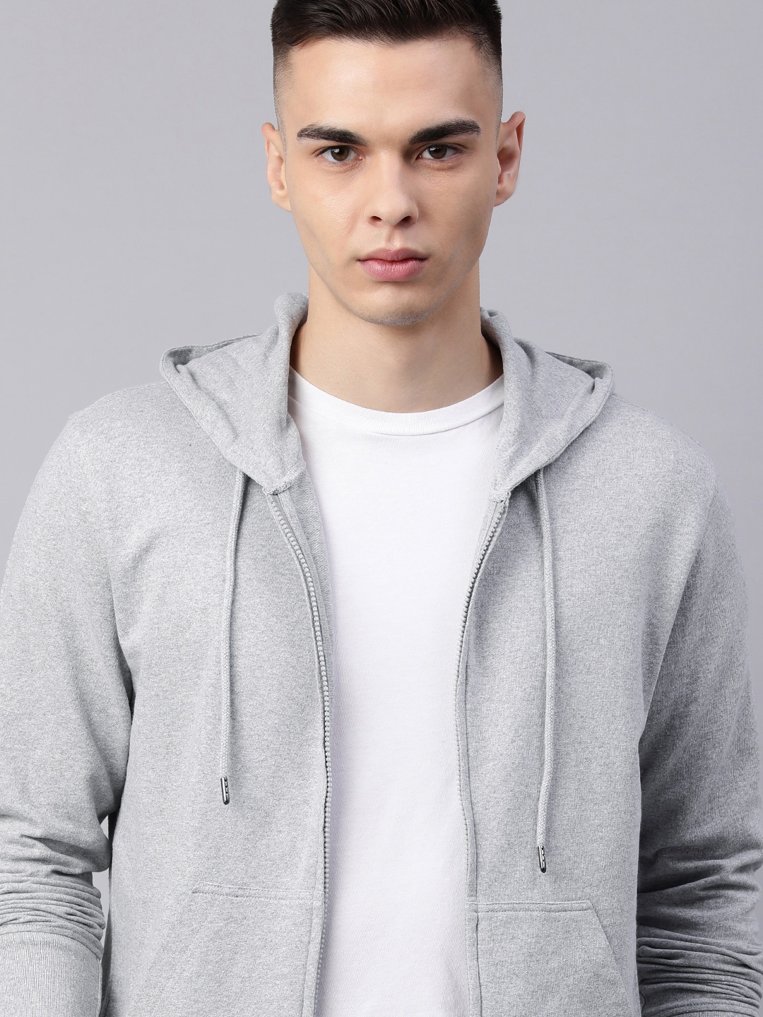 

Huetrap Men Hooded Front-Open Sweatshirt, Grey