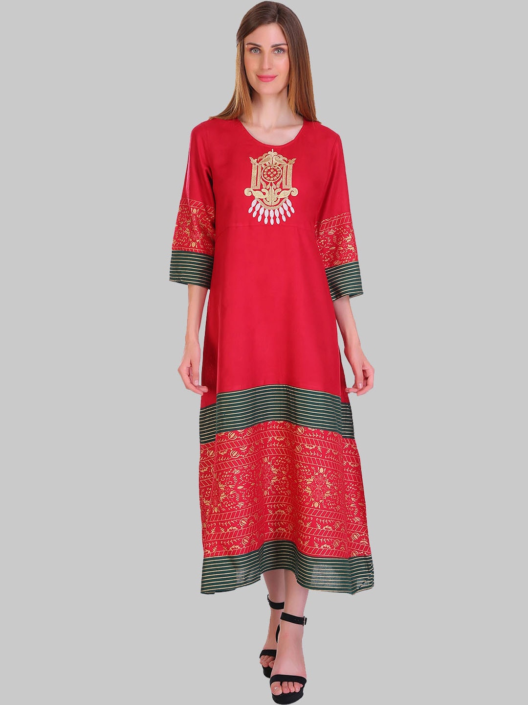 

SAUNDARYA Ethnic Motifs Yoke Design Anarkali Kurta, Maroon