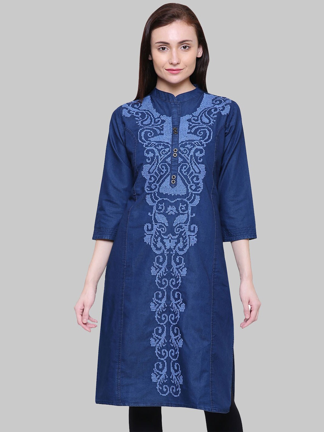 

SAUNDARYA Denim Paisley Kurta, Blue