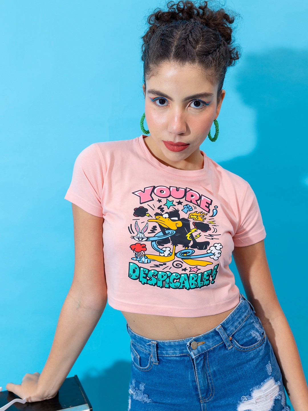 

Stylecast X Hersheinbox Women Pure Cotton Looney Tunes Printed T-shirt, Pink