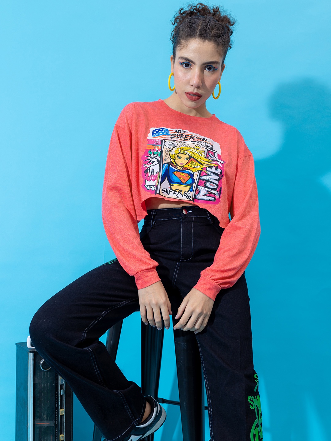 

Stylecast X Hersheinbox Women Pure Cotton Printed Drop-Shoulder Sleeves Oversized T-shirt, Pink