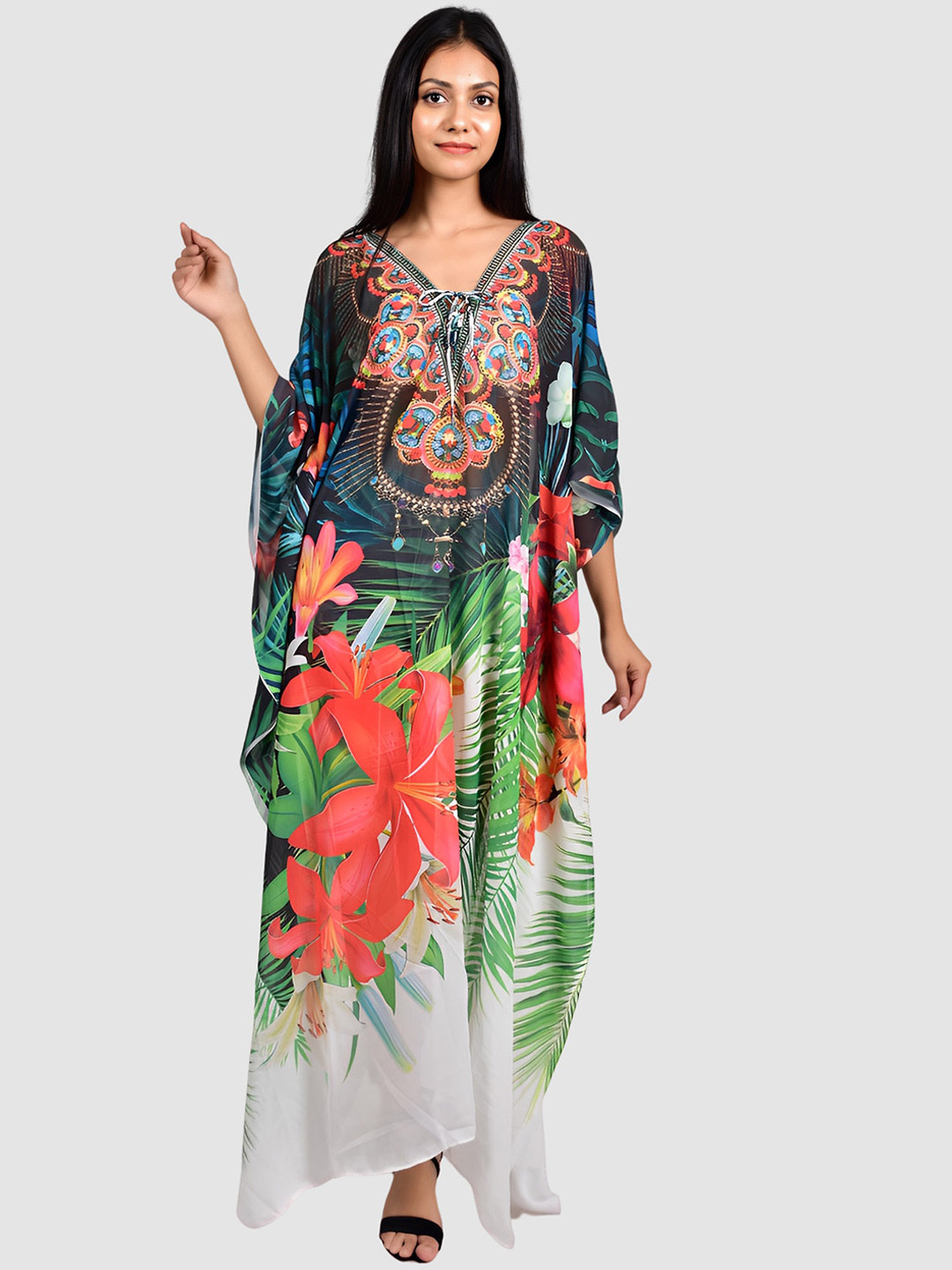 

Rajoria Instyle Women Printed Kaftan Cover Up Swimwear Dress, Green