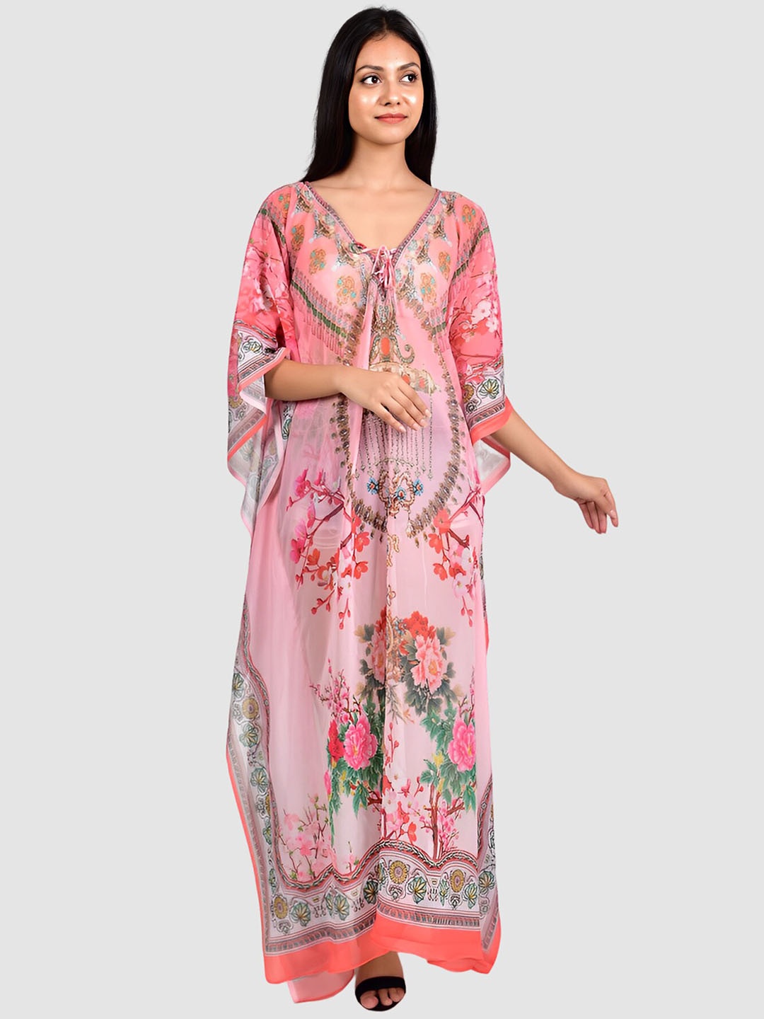 

Rajoria Instyle Women Abstract Print Kaftan Style Swimwear Dress, Pink
