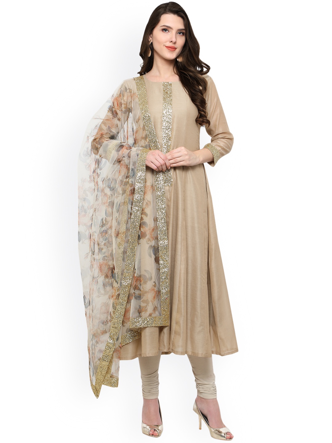 

Ahalyaa Beige & Off-White Anarkali Kurta with Dupatta