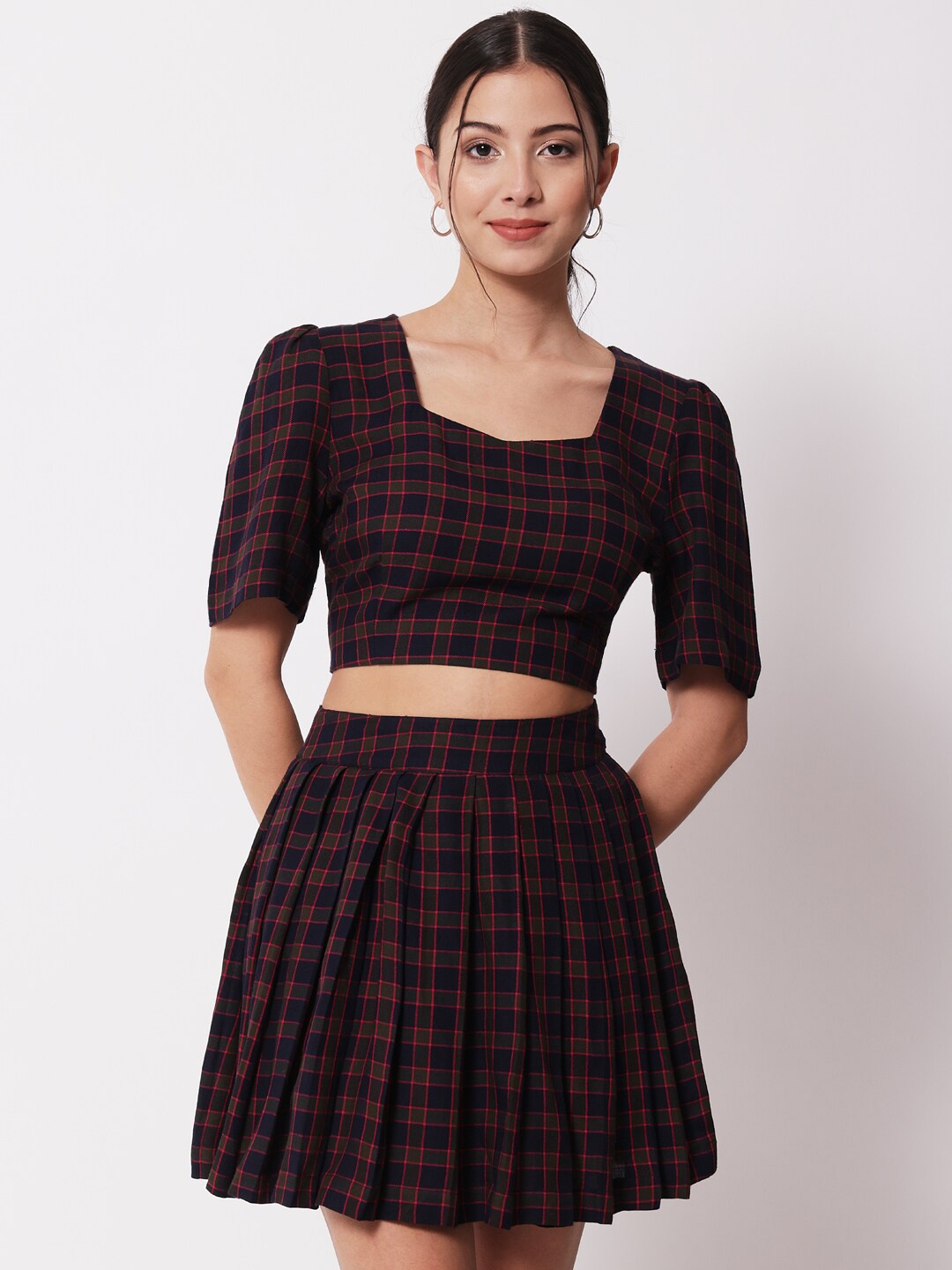

CHARMGAL Checked Fit & Flare Dress, Red