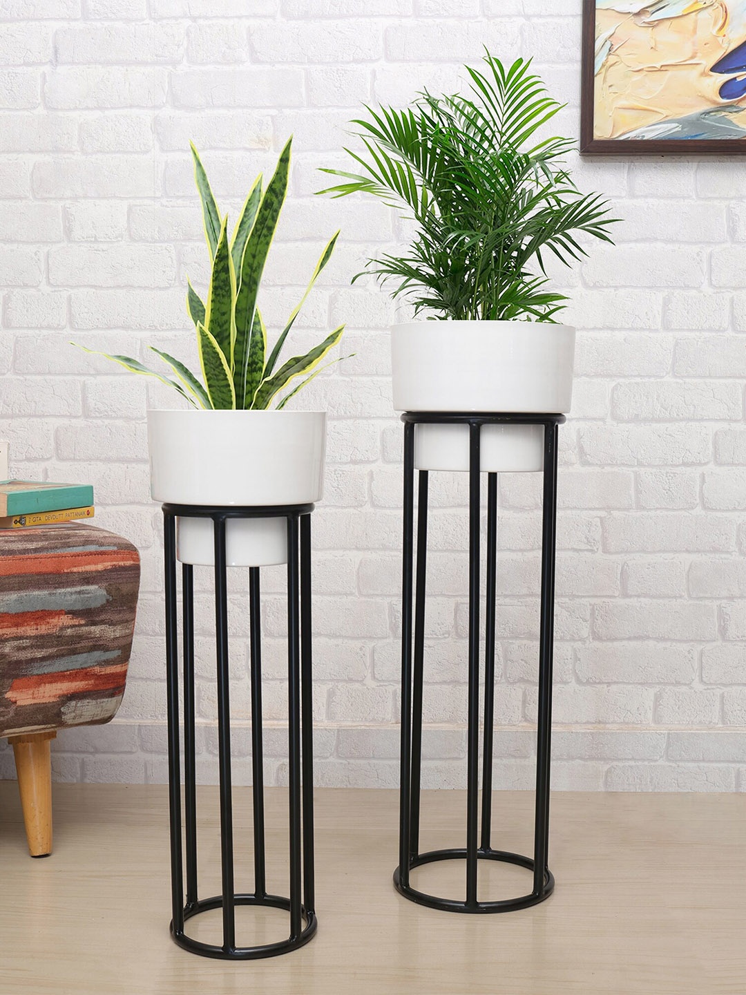 

Homesake Set Of 2 Planters With Metal Stand, Black