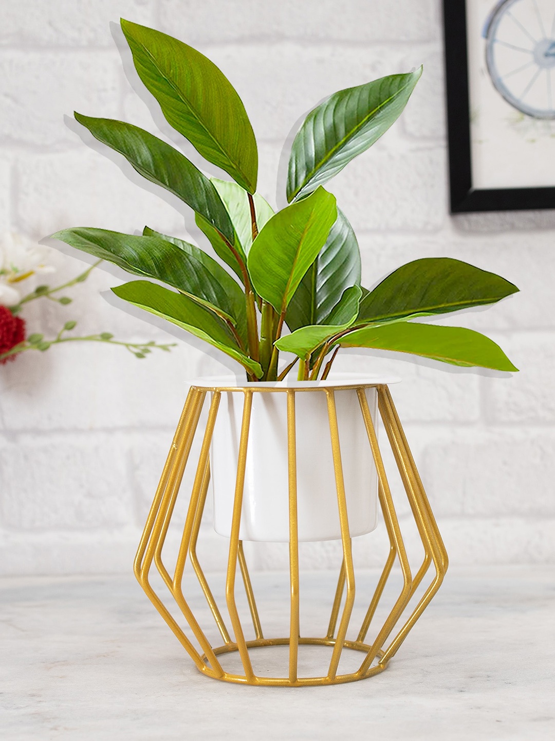

Homesake Cubist Table Top Designer Planters with Stand, Gold