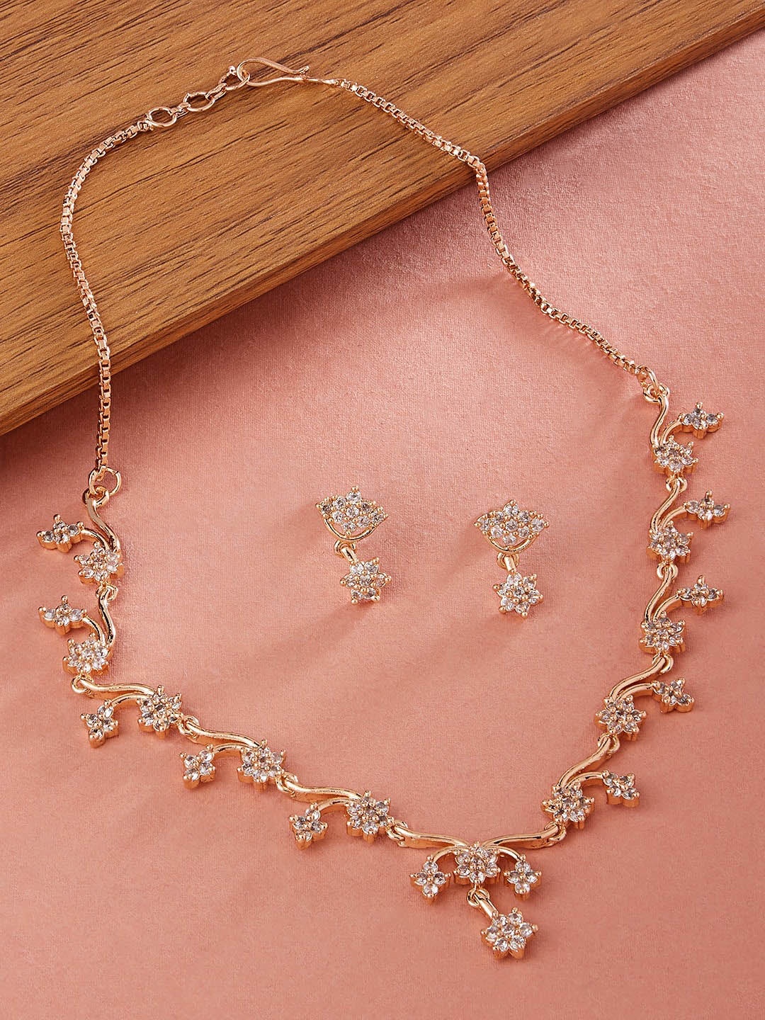 

Zaveri Pearls Women Rose Gold-Plated CZ Stones Studded Jewellery Set
