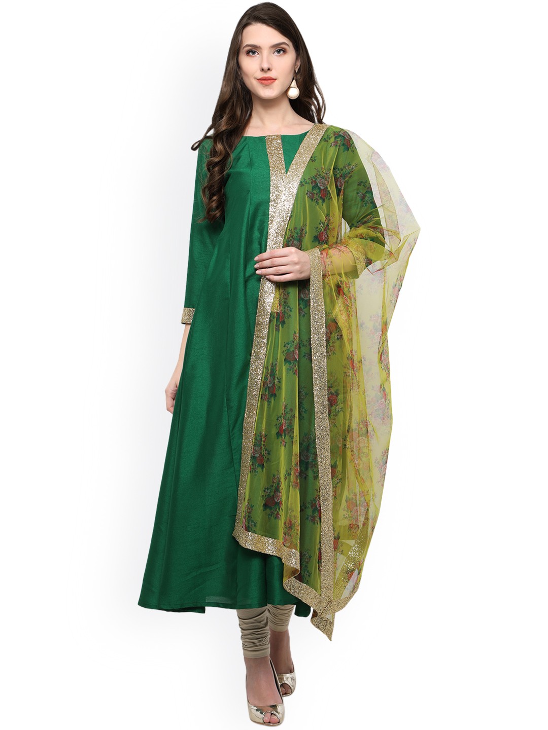 

Ahalyaa Green & Yellow A-Line Kurta with Dupatta