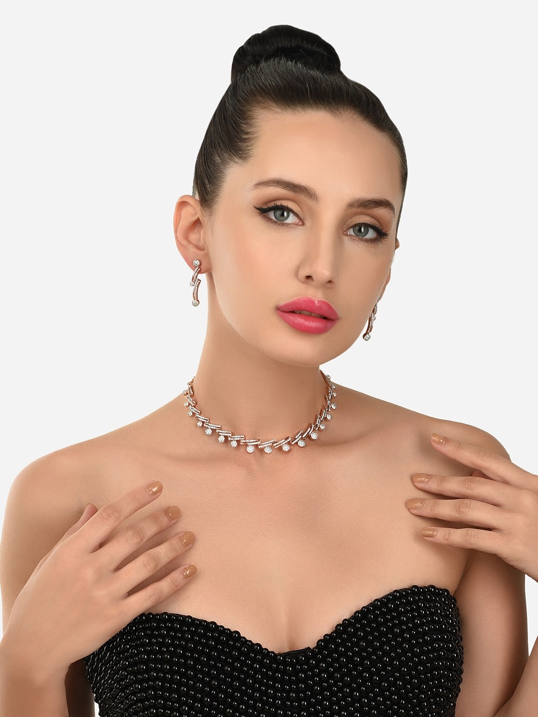 

Zaveri Pearls Women Rose Gold-Plated Cubic Zirconia Jewellery Set