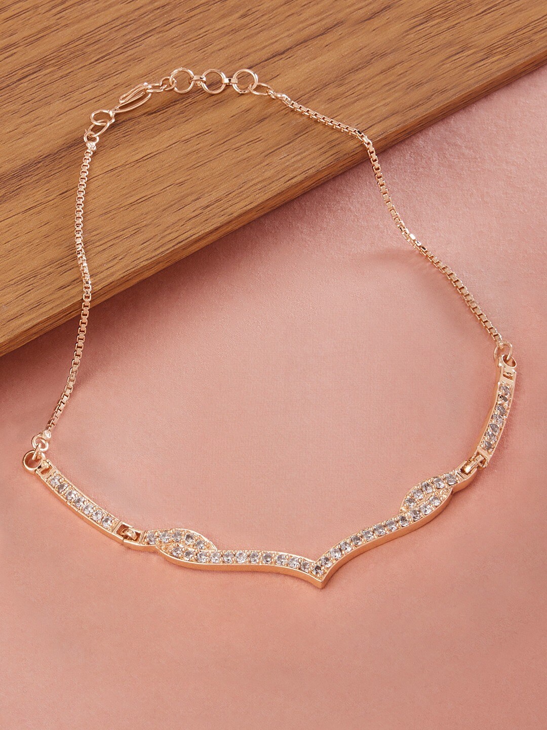 

Zaveri Pearls Brass Rose Gold-Plated Cubic Zirconia Necklace