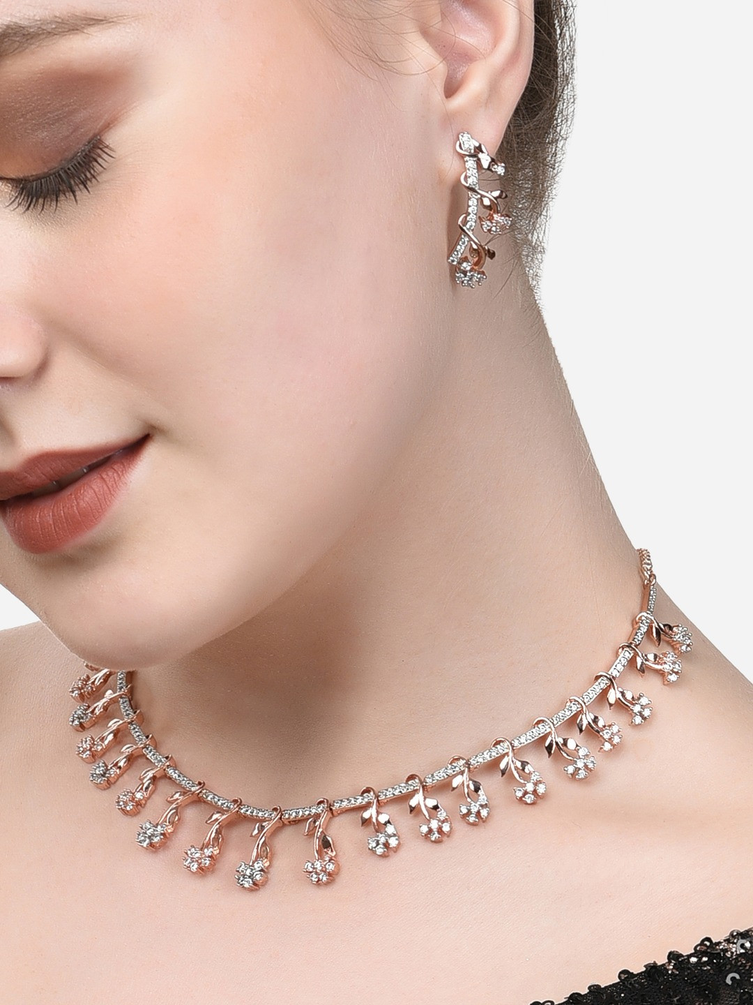 

Zaveri Pearls Rose Gold-Plated CZ Studded Jewellery Set