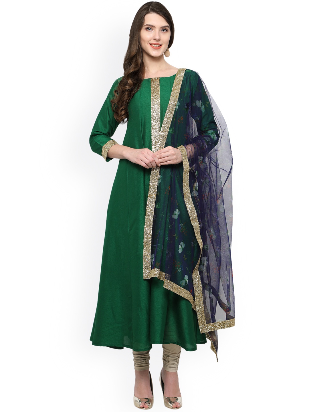 

Ahalyaa Green & Blue A-Line Kurta with Dupatta