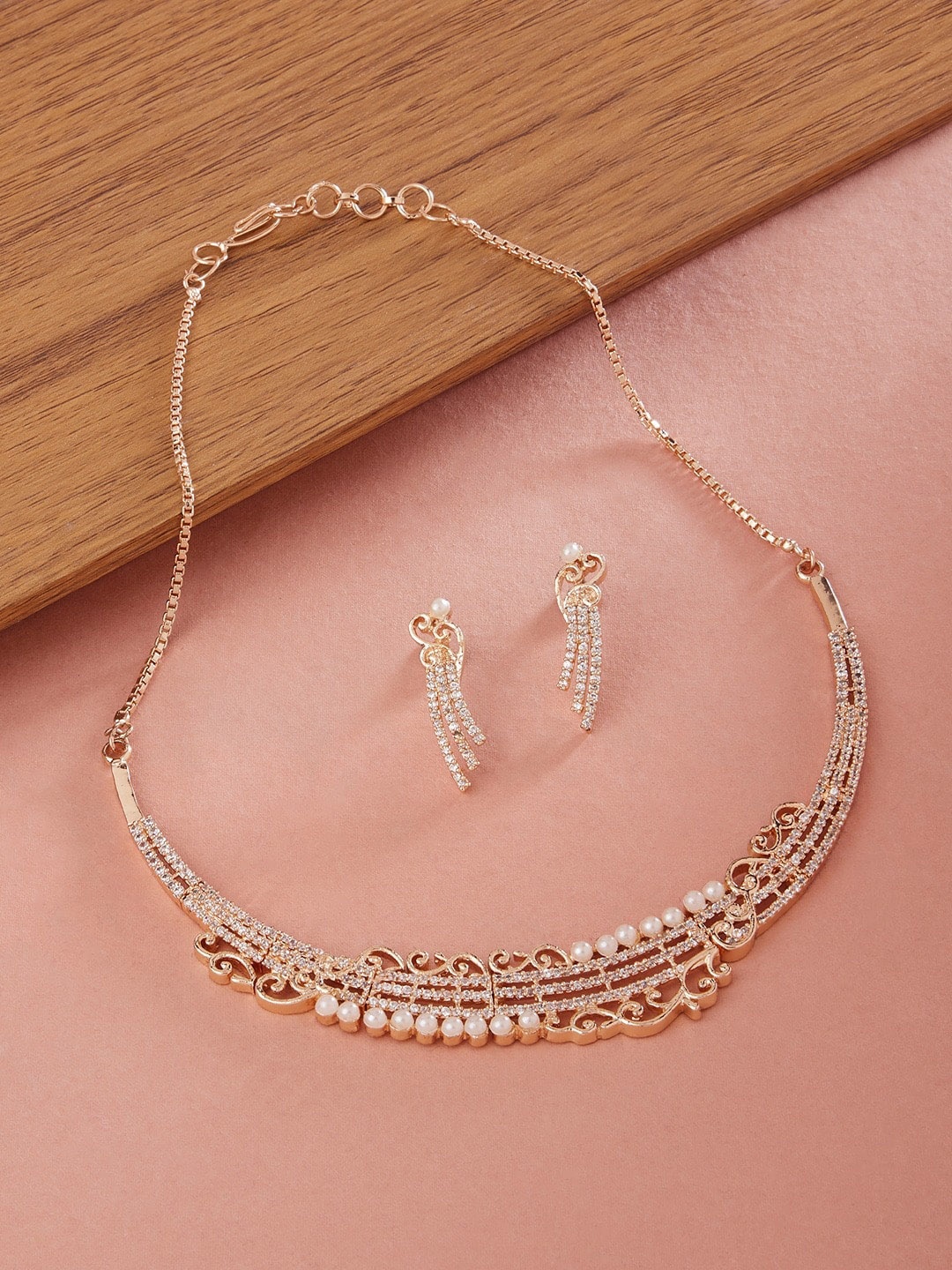 

Zaveri Pearls Rose Gold-Plated CZ Studded Jewellery Set