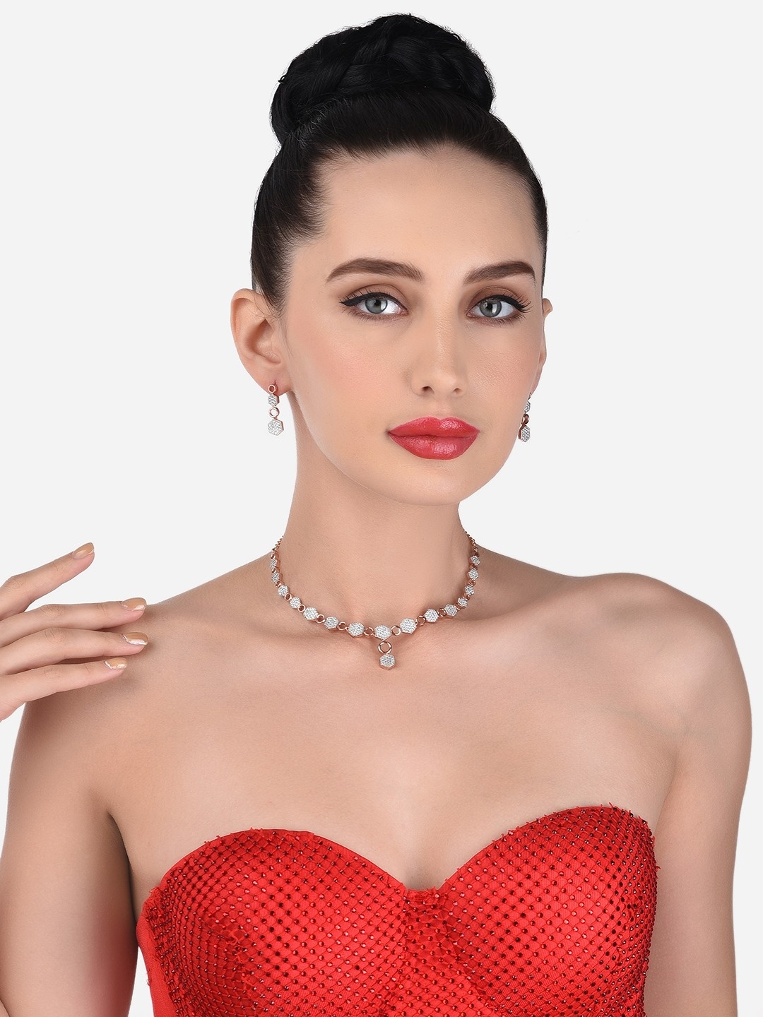 

Zaveri Pearls Rose Gold-Plated CZ-Studded Jewellery Set
