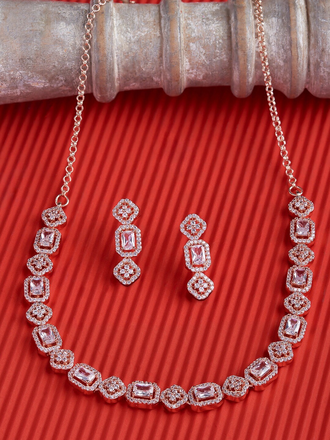 

Zaveri Pearls Rose Gold-Plated CZ Stone-Studded Jewellery Set