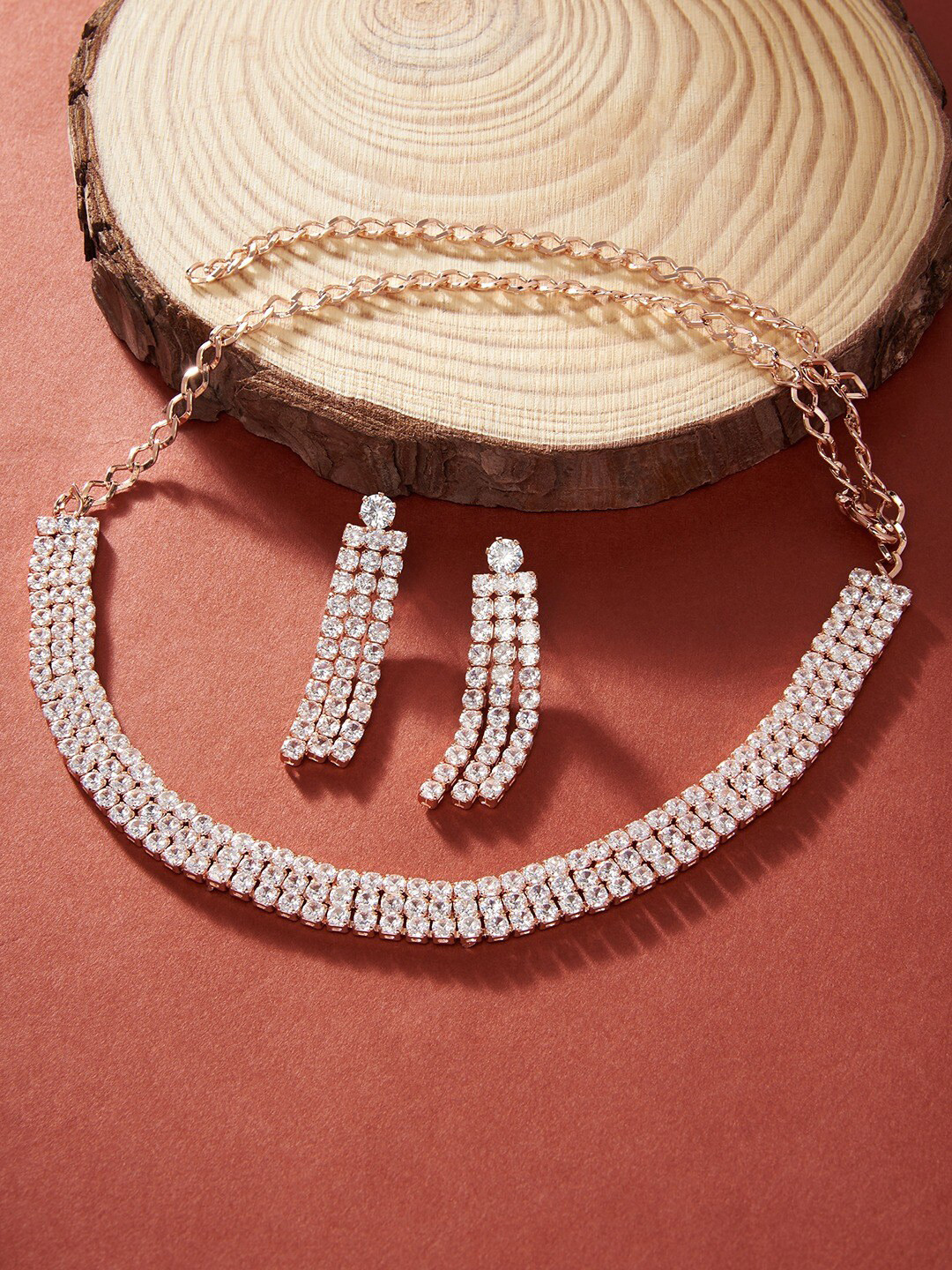 

Zaveri Pearls Rose Gold-Plated CZ Studded Jewellery Set