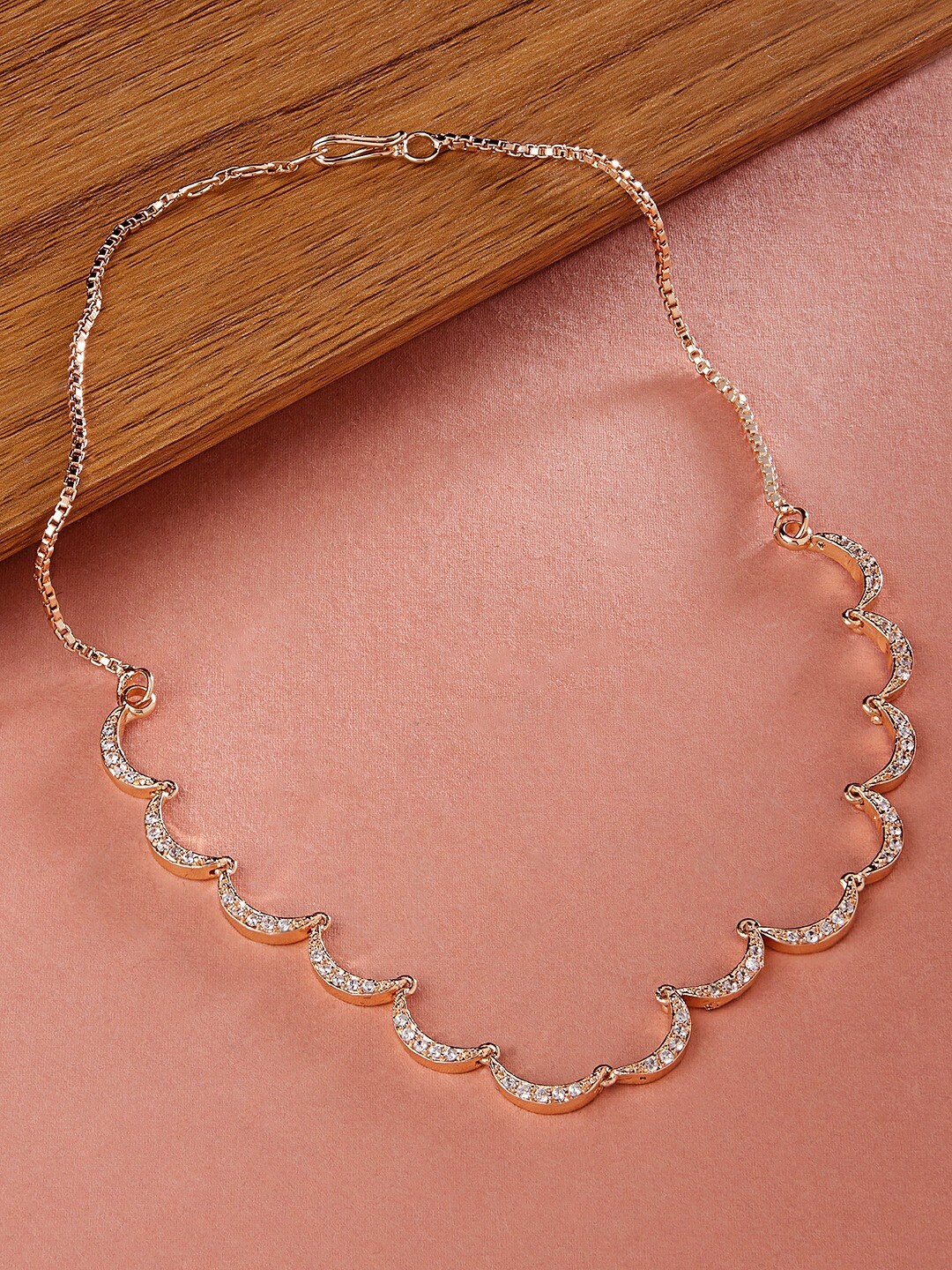 

Zaveri Pearls Brass Rose Gold-Plated Cubic Zirconia Necklace