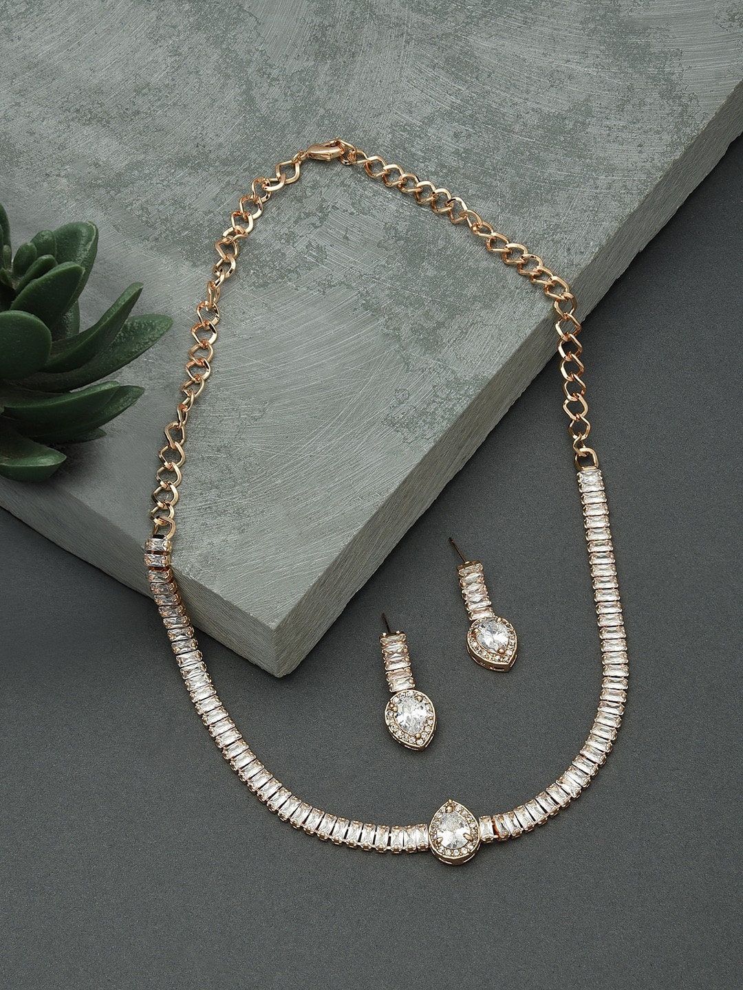 

Zaveri Pearls Rose Gold-Plated Cubic Zirconia Studded Jewellery Set