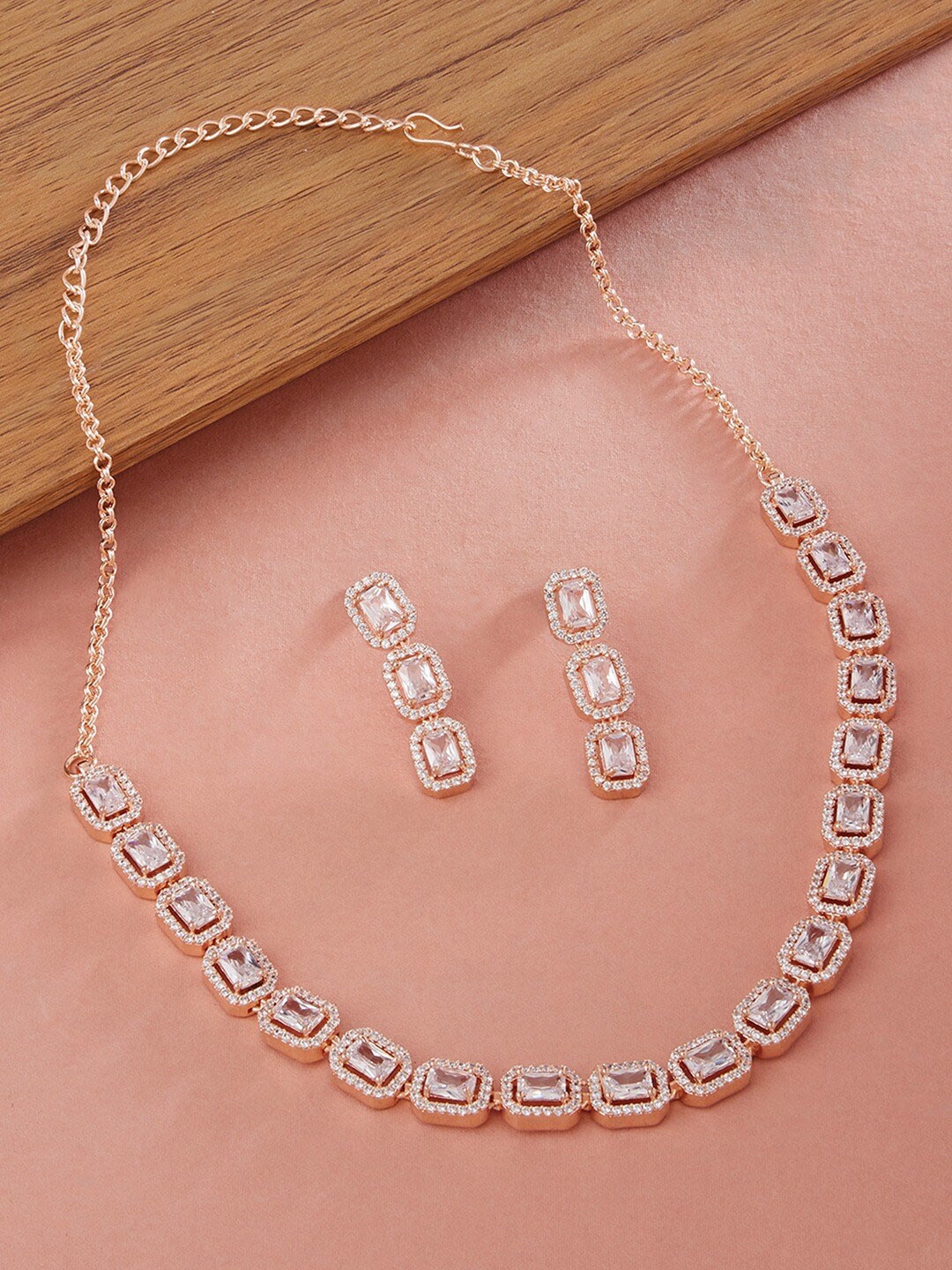

Zaveri Pearls Rose Gold-Plated CZ Studded Jewellery Set