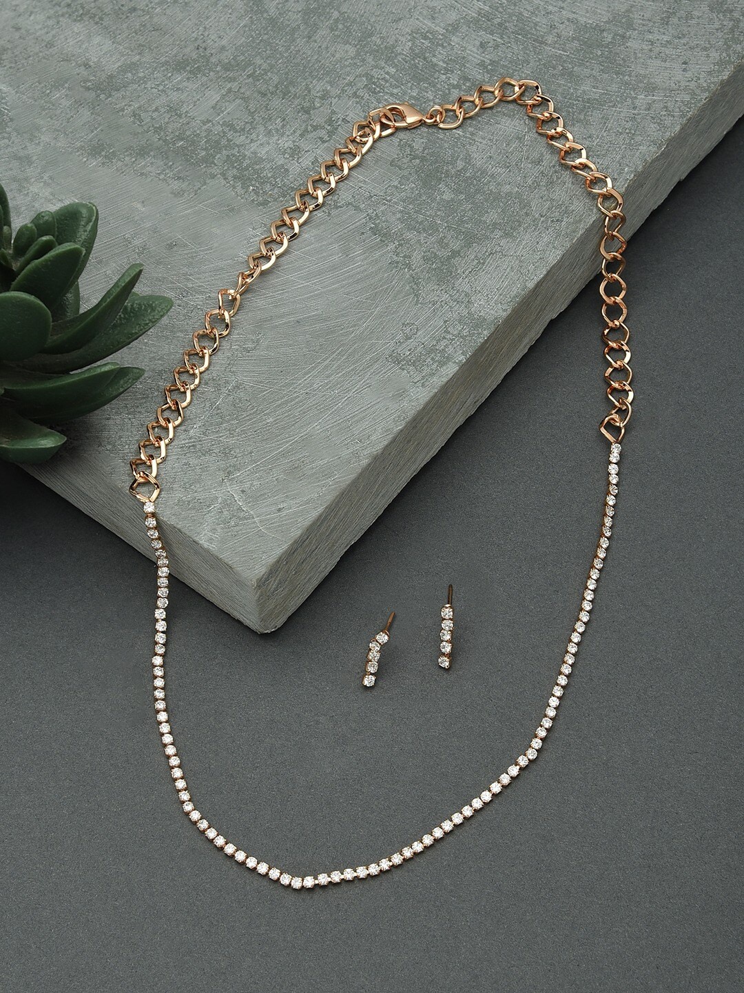 

Zaveri Pearls Contemporary Rose Gold-Plated CZ Stone-Studded Jewellery Set
