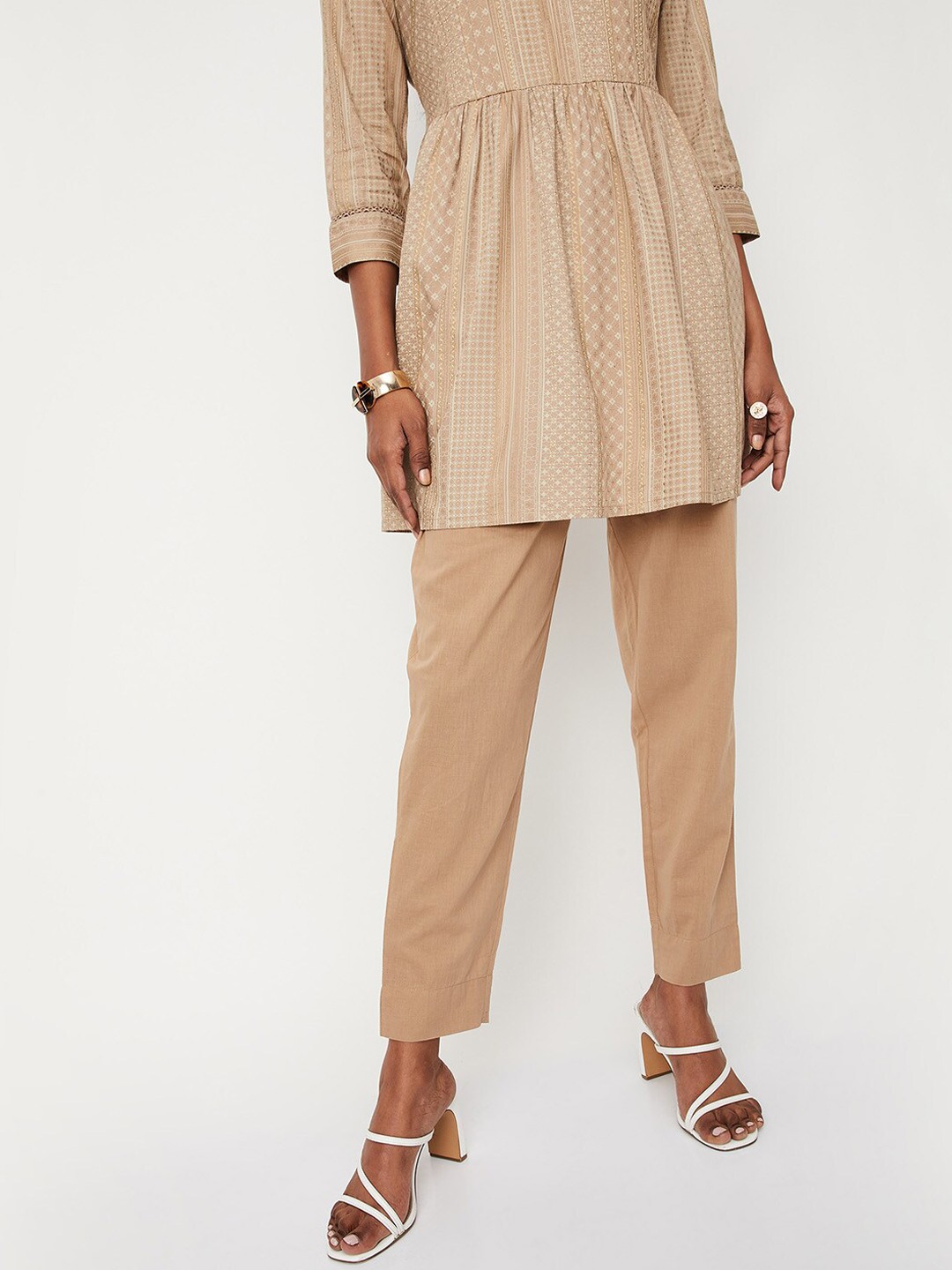 

max Women Solid Cotton Regular Fit Trousers, Beige