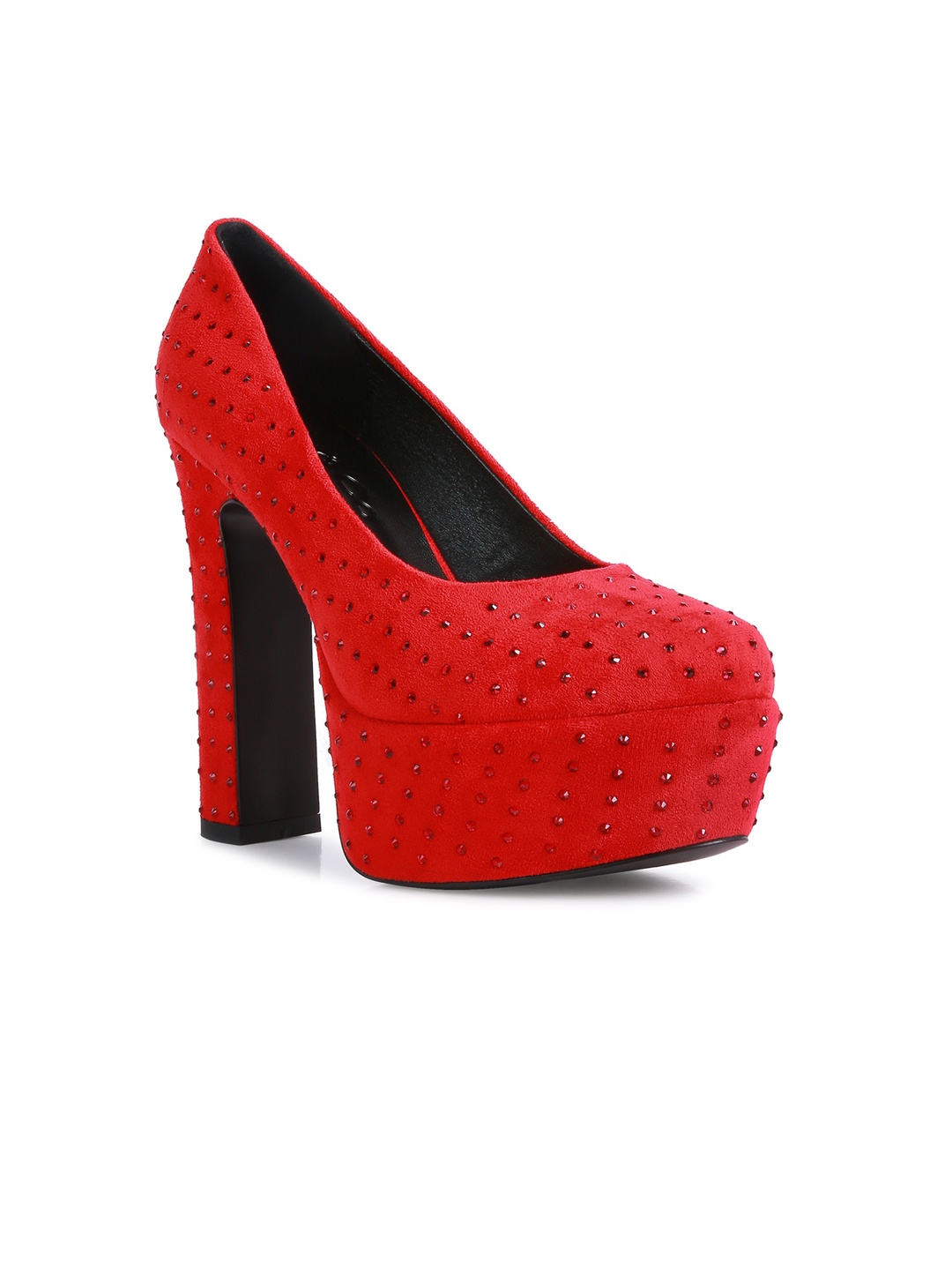 RAG & CO Women Embellished Suede Party Platform Pumps, Red