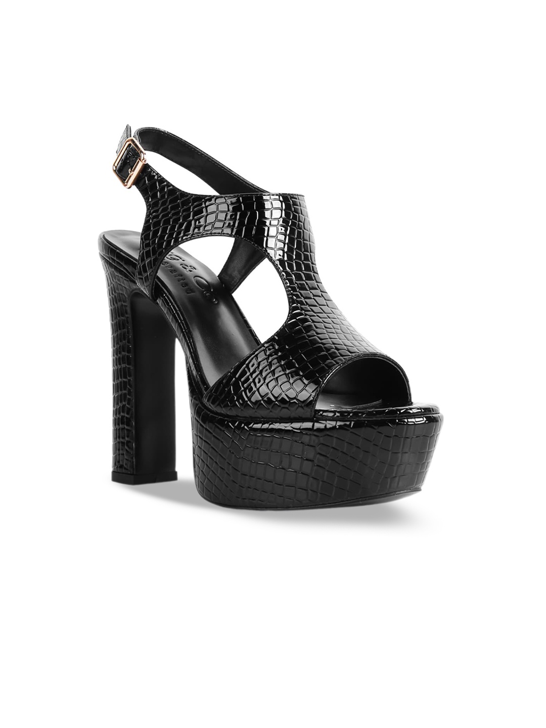 

RAG & CO Women Textured Party Platform Heels, Black