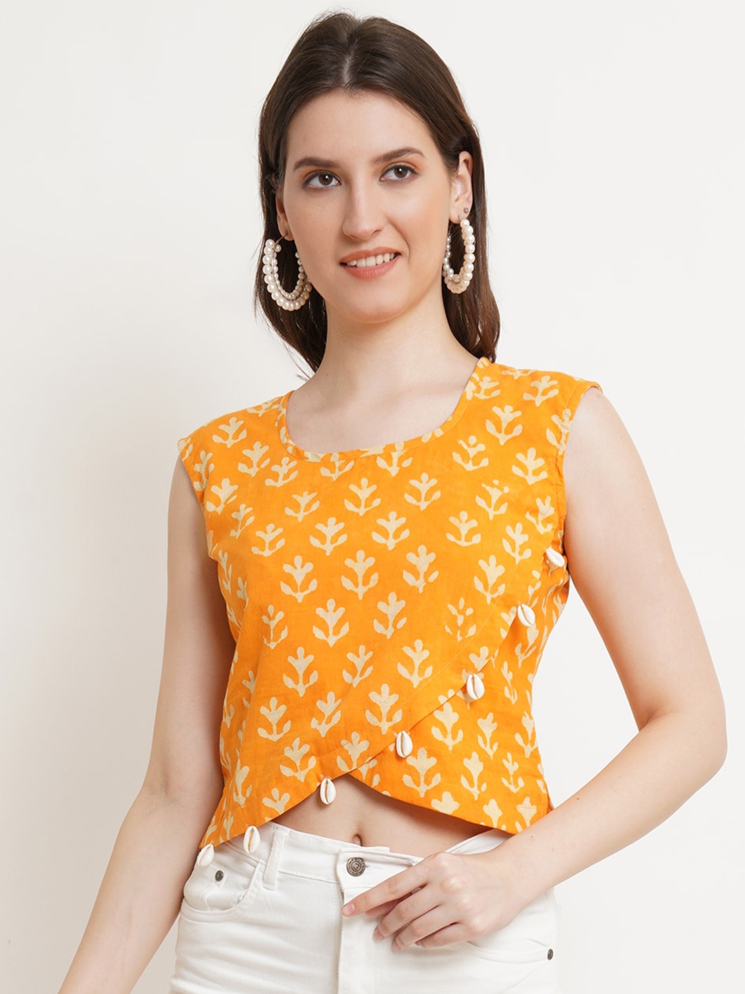 

Popwings Pure Cotton Print Crop Top, Yellow