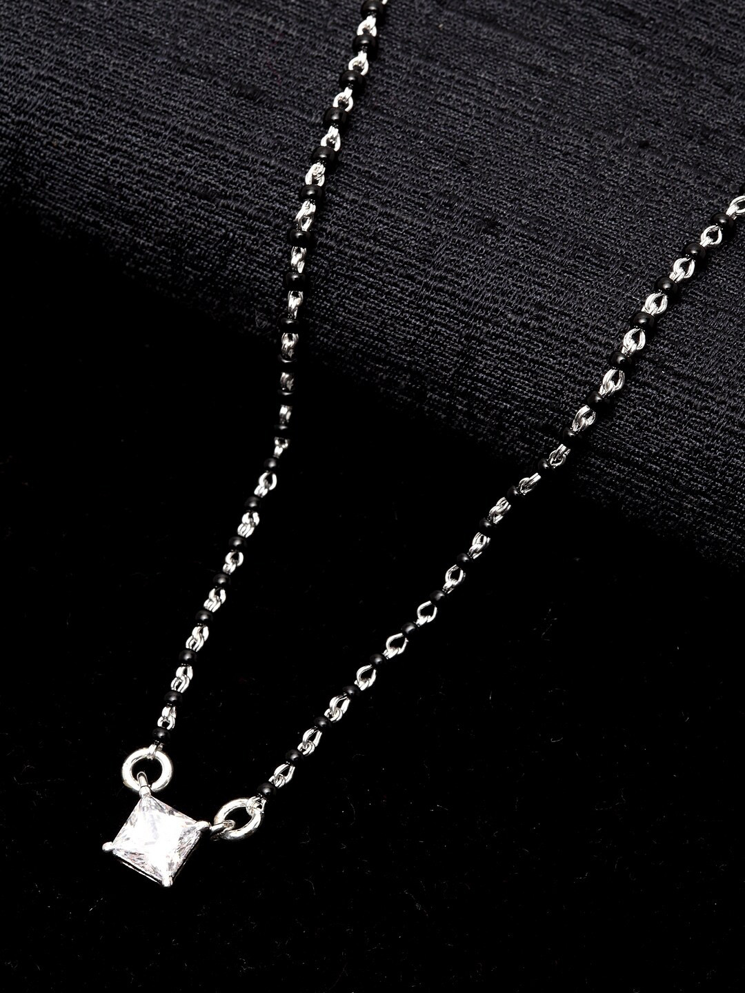 

Clara Rhodium-Plated Artificial Beads & Stones Studded Mangalsutra, Silver