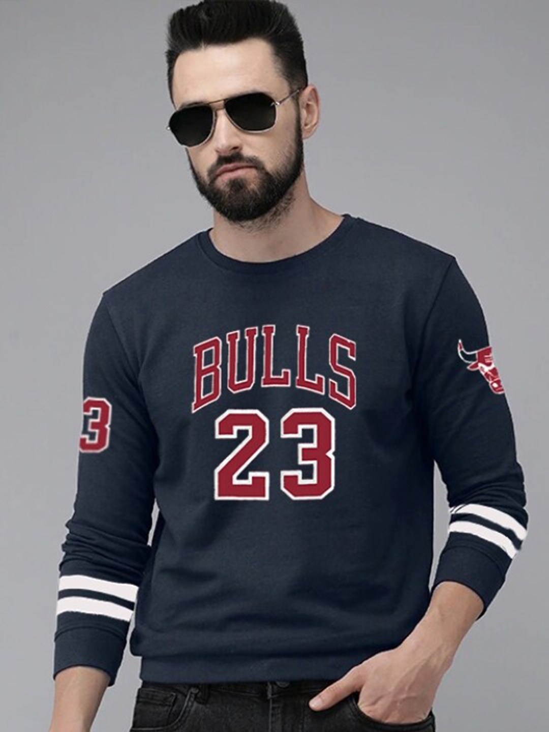 

Rodzen Men Printed Fleece Sweatshirt, Navy blue