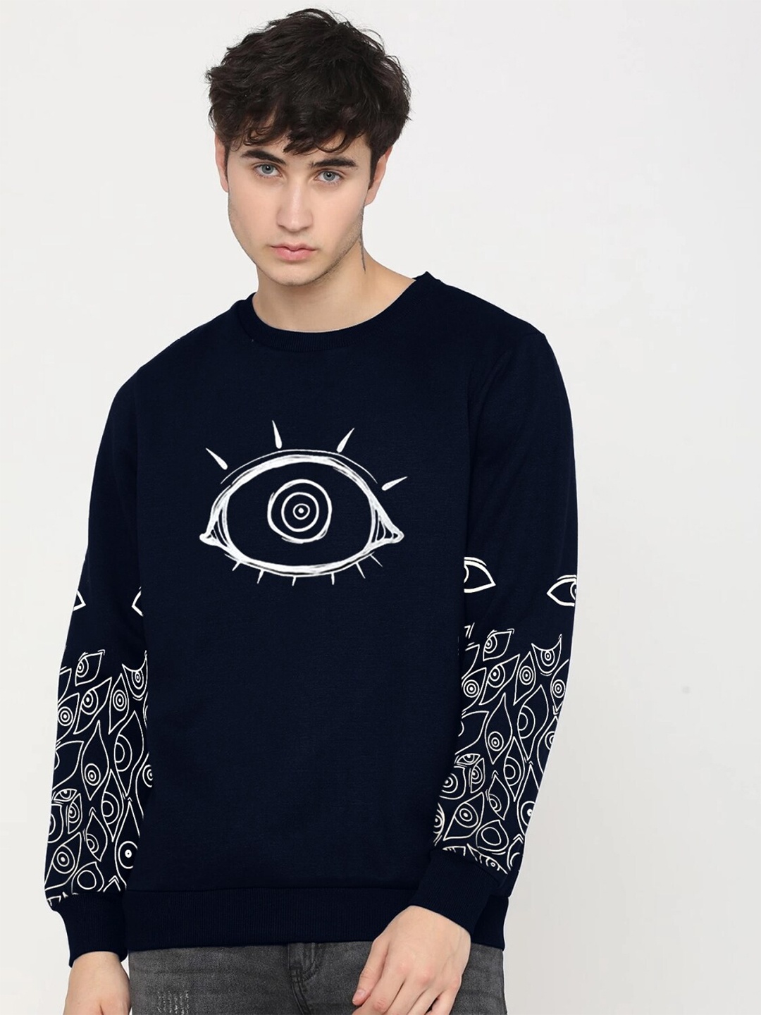 

Rodzen Men Navy Blue Cotton Printed Sweatshirt