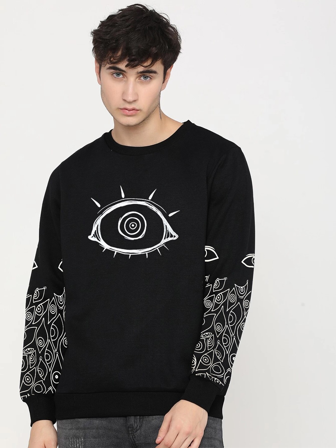 

Rodzen Men Black Cotton Printed Sweatshirt