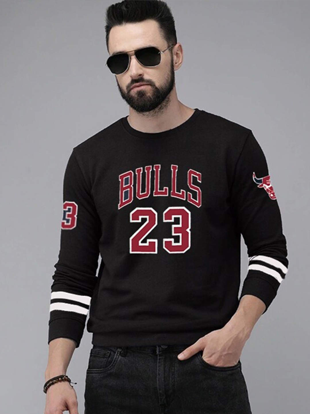 

Rodzen Men Black Cotton Printed Sweatshirt