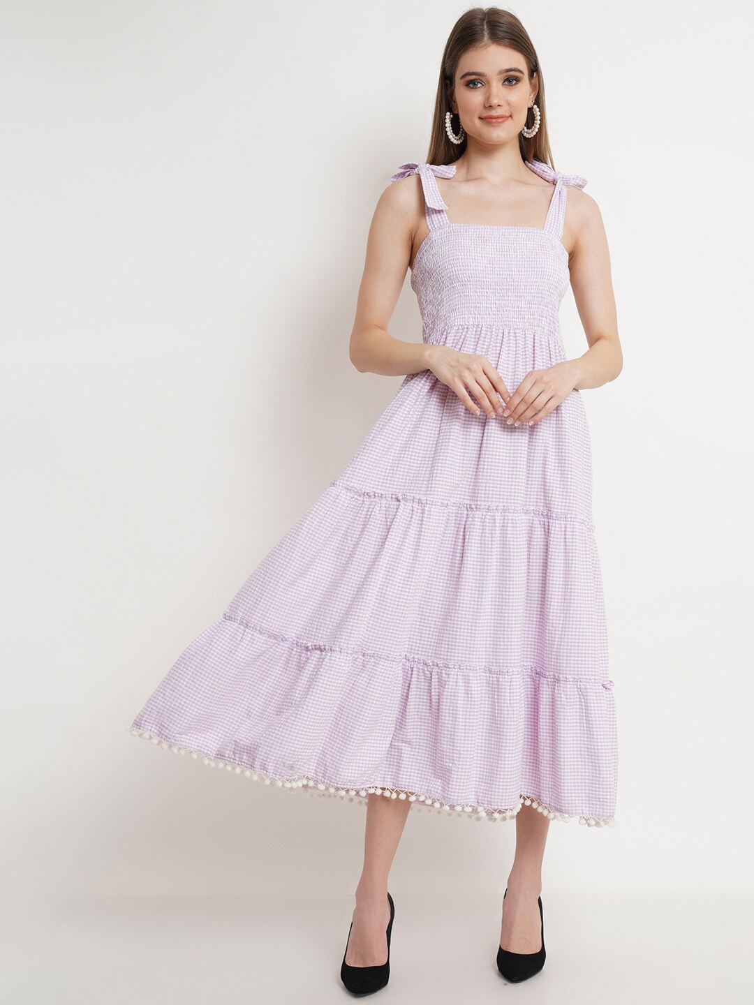 

Purple State Checked Midi Cotton Dress