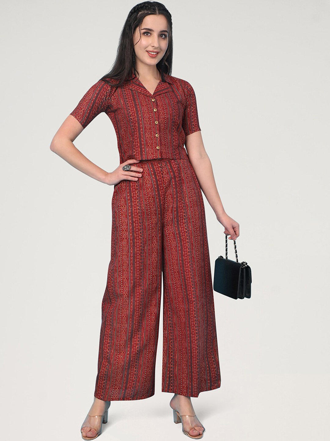 

J Turritopsisis Women Printed Crop Top and Palazzo Co-Ords, Rust