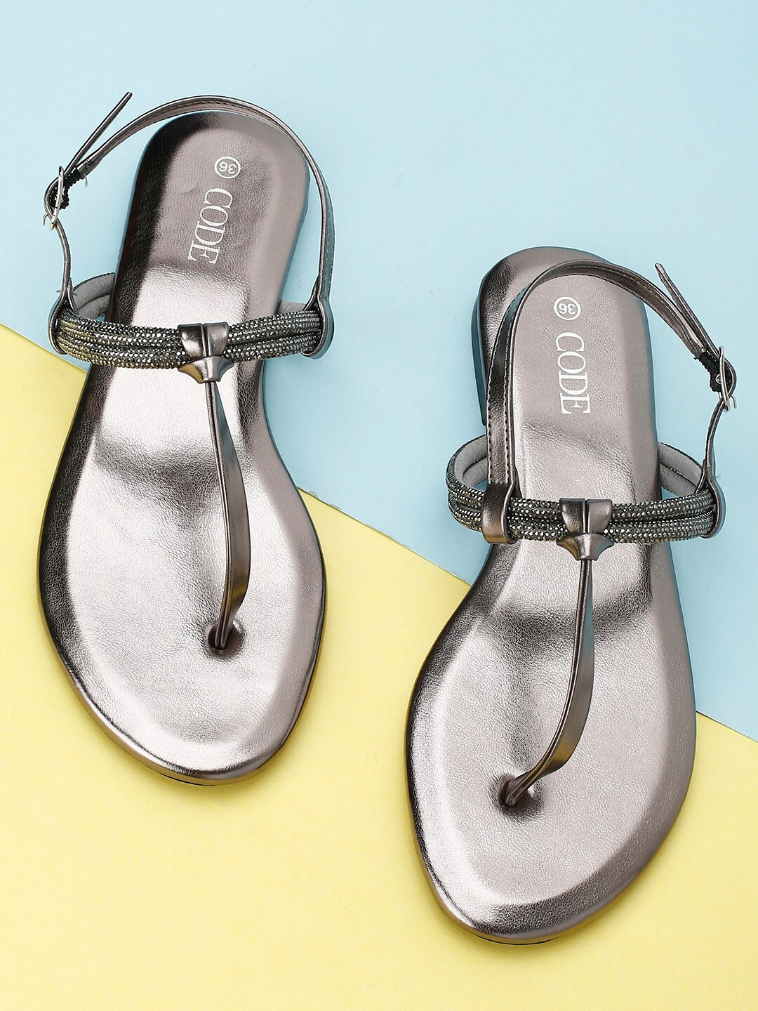

CODE by Lifestyle Women Silver-Toned T-Strap Flats